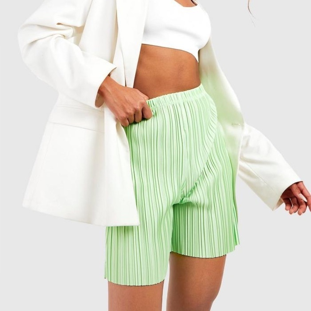 Boohoo Green Pleated Crop Top and Shorts Set